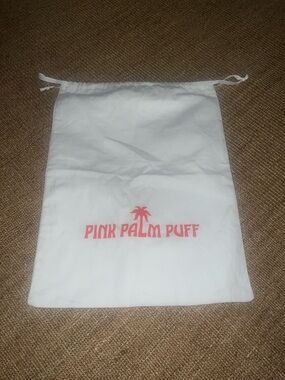 Pink Palm Puff White Drawstring Dust Bag